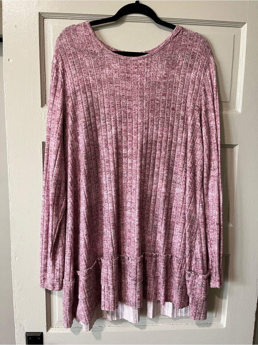Women’s Long Sleeve Pink Ribbed Tunic Top